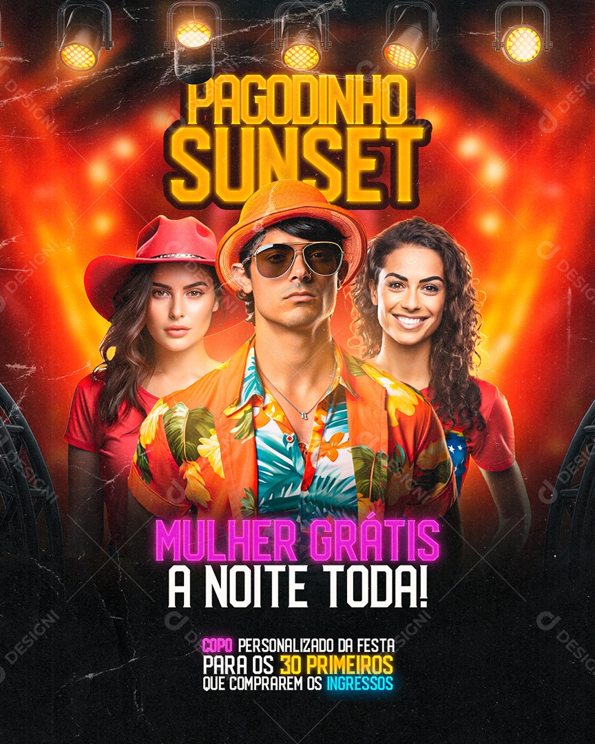 Flyer Show Pagodinho Sunset Mulher Grátis Social Media PSD Editável