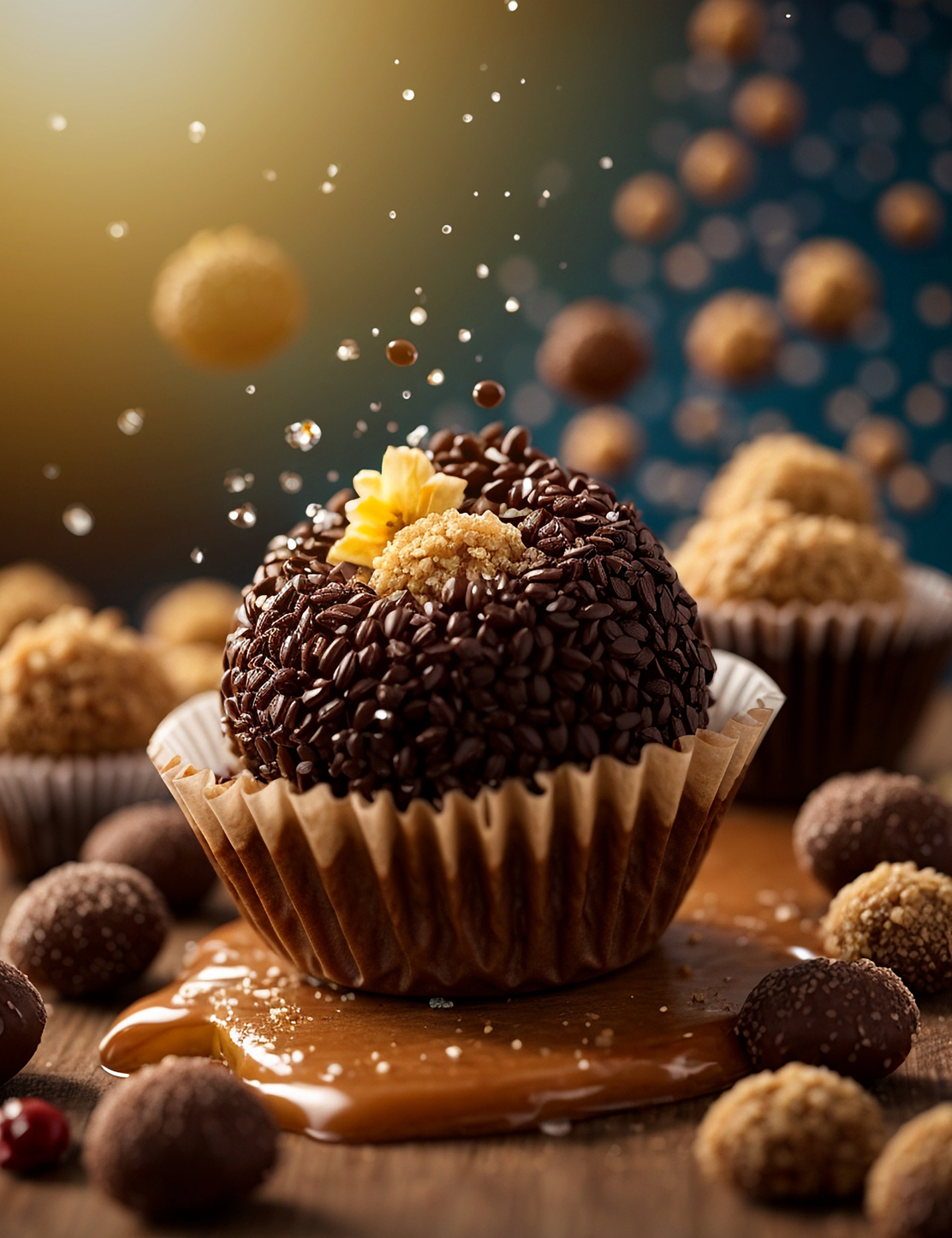 Bombom de brigadeiro flutuando no ar imagem de anúncios de estúdio