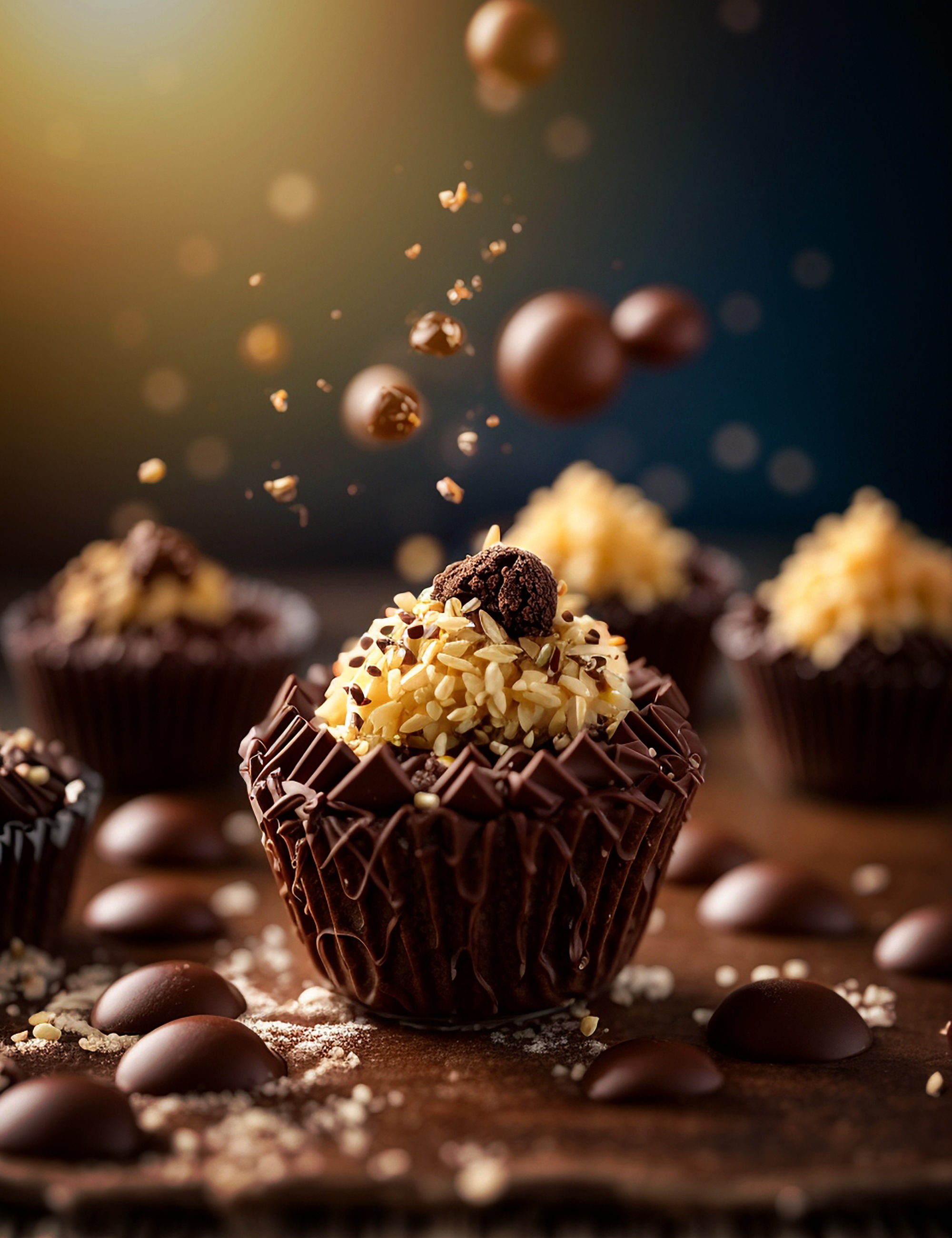 Bombom de brigadeiro flutuando no ar imagem de anúncios de estúdio IA generativa