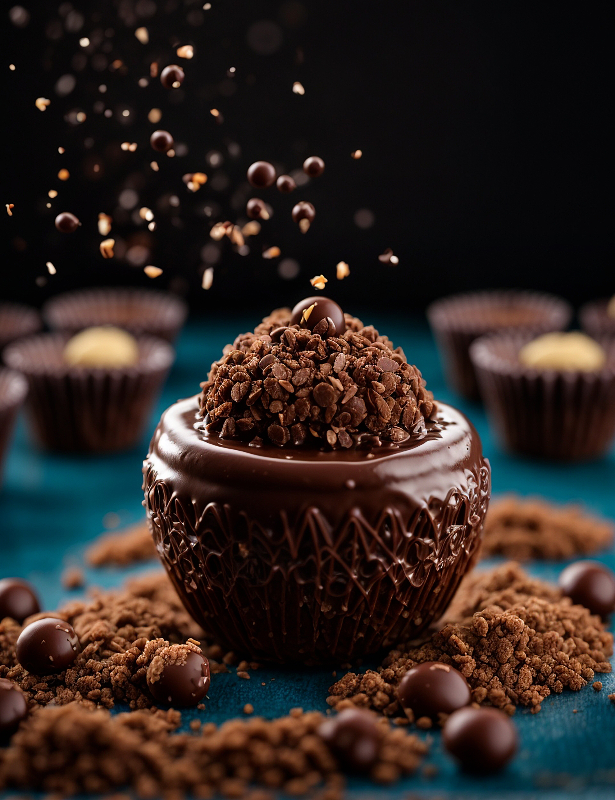 Bombom de brigadeiro flutuando no ar imagem de anúncios de estúdio IA generativa