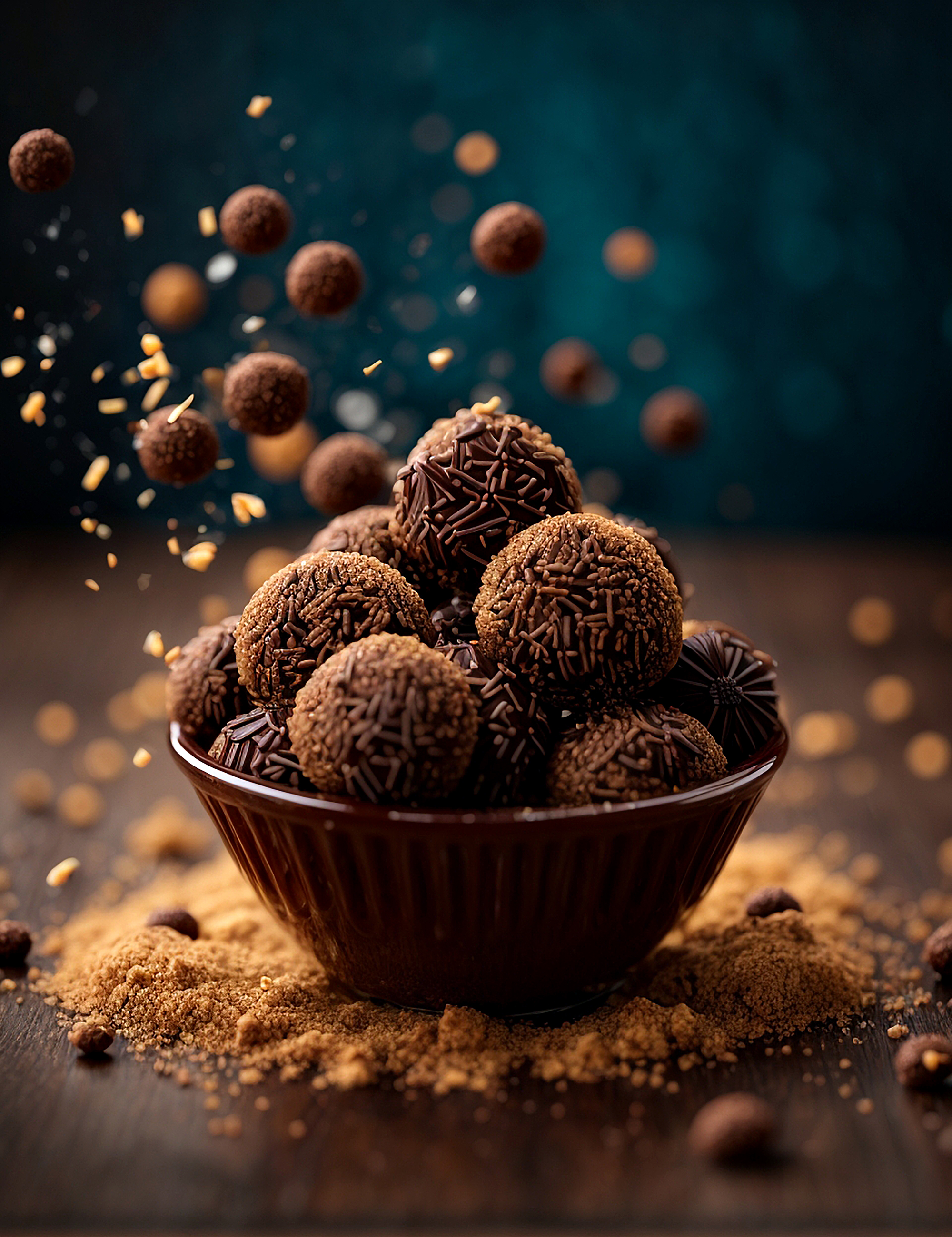 Bombom de brigadeiro flutuando no ar imagem de anúncios de estúdio IA generativa