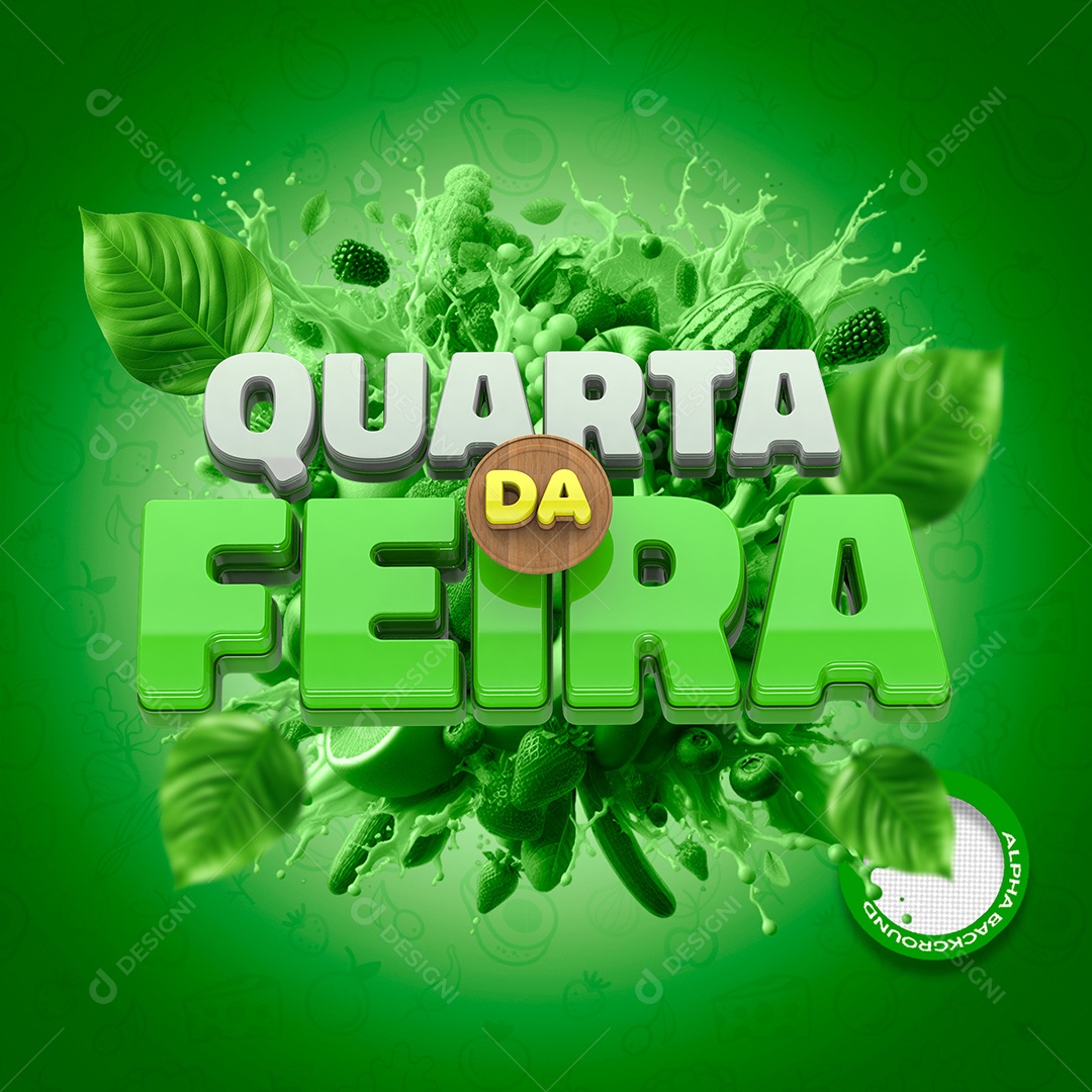 Quarta da Feira Selo 3D Verde para Composição PSD