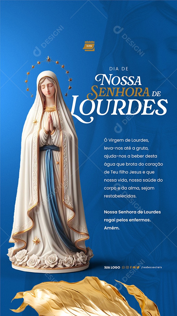 Story Dia de Nossa Senhora de Lourdes 11 de Fevereiro leva nos até a gruta Social Media PSD Editável