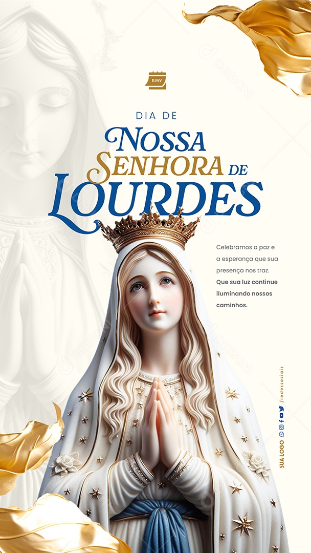 Story Dia de Nossa Senhora de Lourdes Celebramos a paz e a esperança Social Media PSD Editável