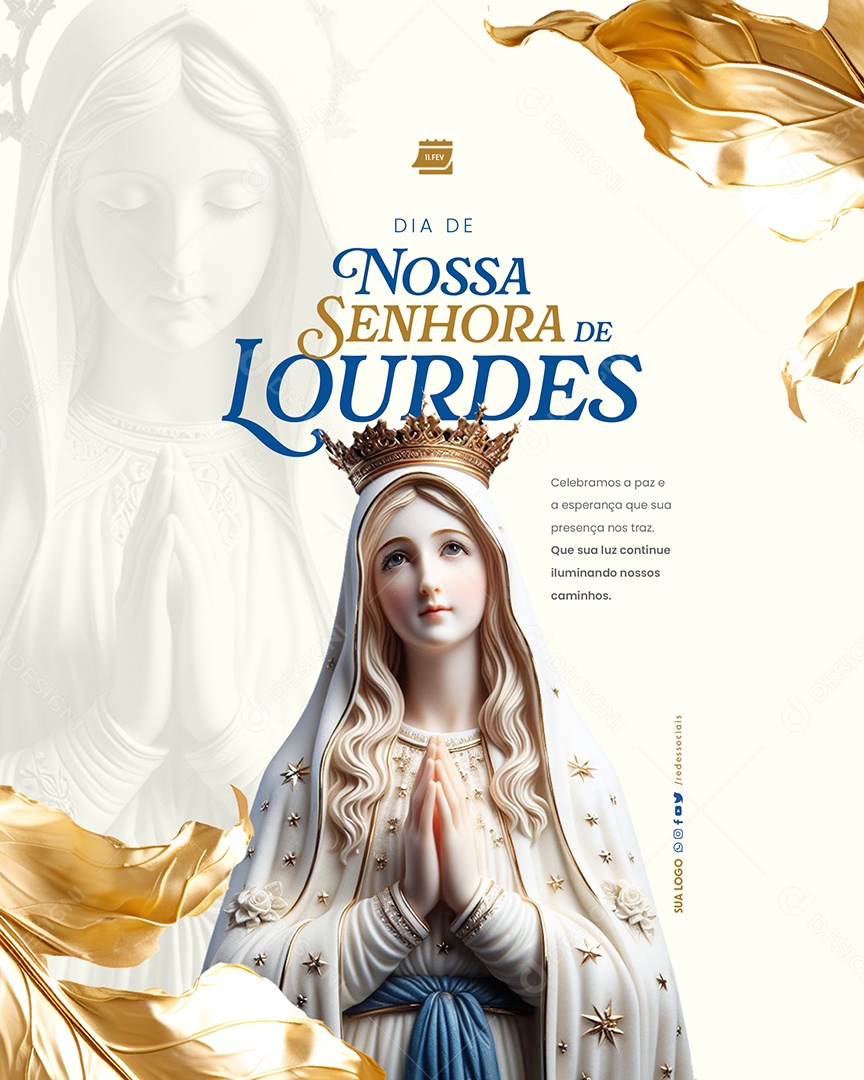 Dia de Nossa Senhora de Lourdes Celebramos a paz e a esperança Social Media PSD Editável