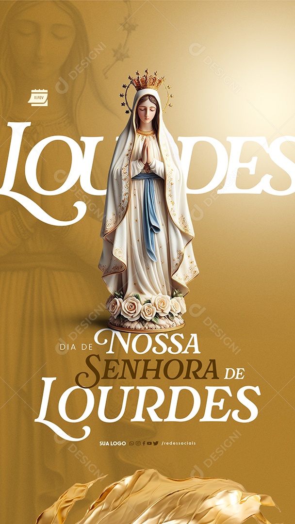 Story Dia de Nossa Senhora de Lourdes 11 de Fevereiro Social Media PSD Editável