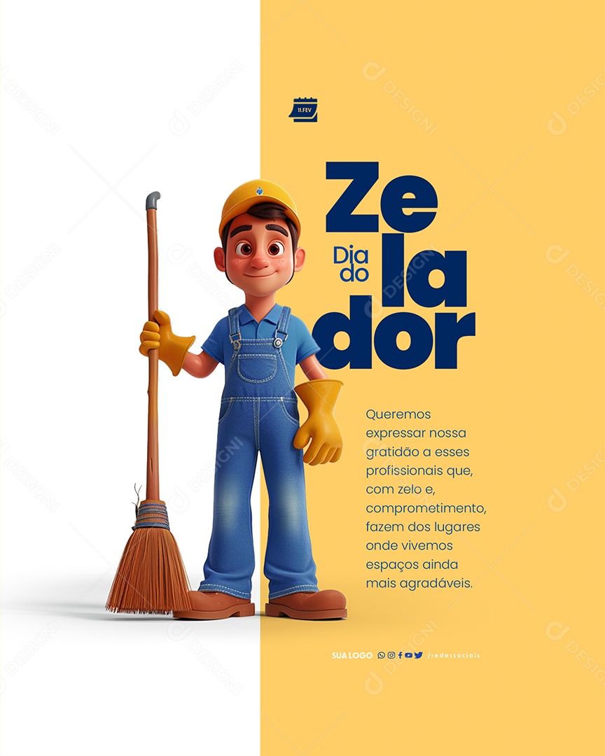 Dia do Zelador 11 de Fevereiro Queremos expressa nossa gratidão Social Media PSD Editável