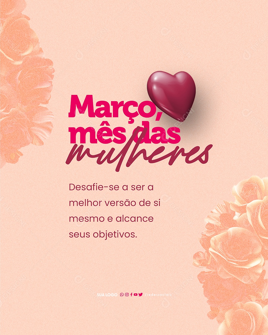 Bem Vindo Março mês das mulheres Desafie se Social Media PSD Editável