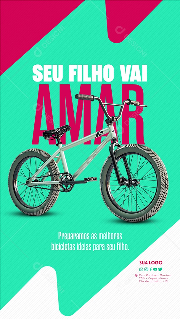 Story Loja de Bicicleta Seu Filho vai Amar preparamos as melhores bicicletas Social Media PSD Editável