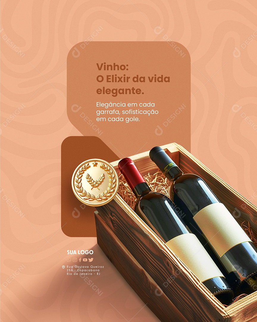 Casa de Vinho O Elixir da vida elegante Elegância em cada garrafa Social Media PSD Editável