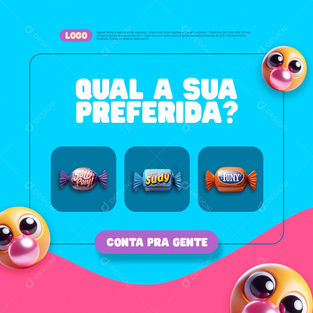 Doceria Qual a sua preferida Bala conta pra gente Social Media PSD Editável
