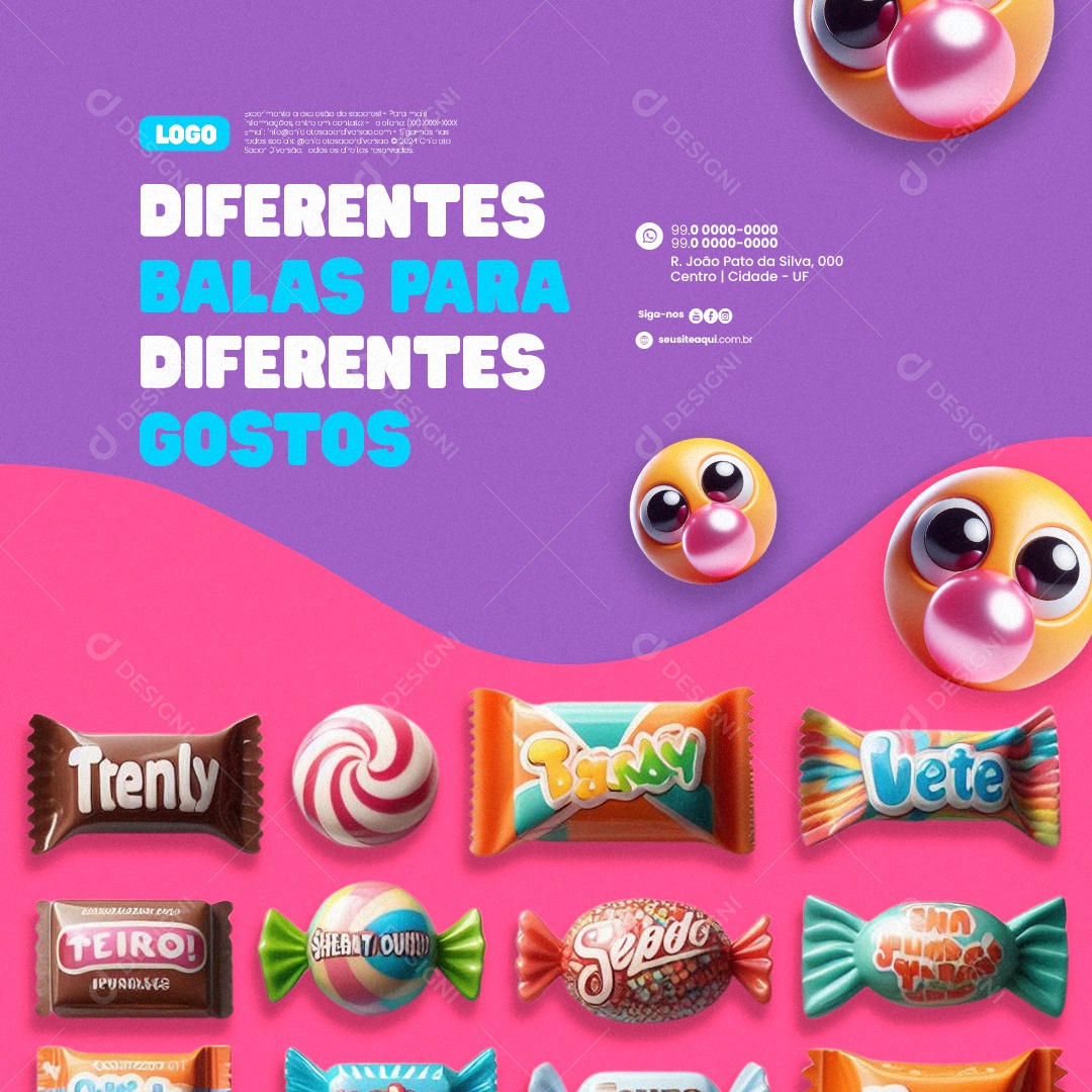 Doceria Diferentes Balas para diferentes gostos Social Media PSD Editável