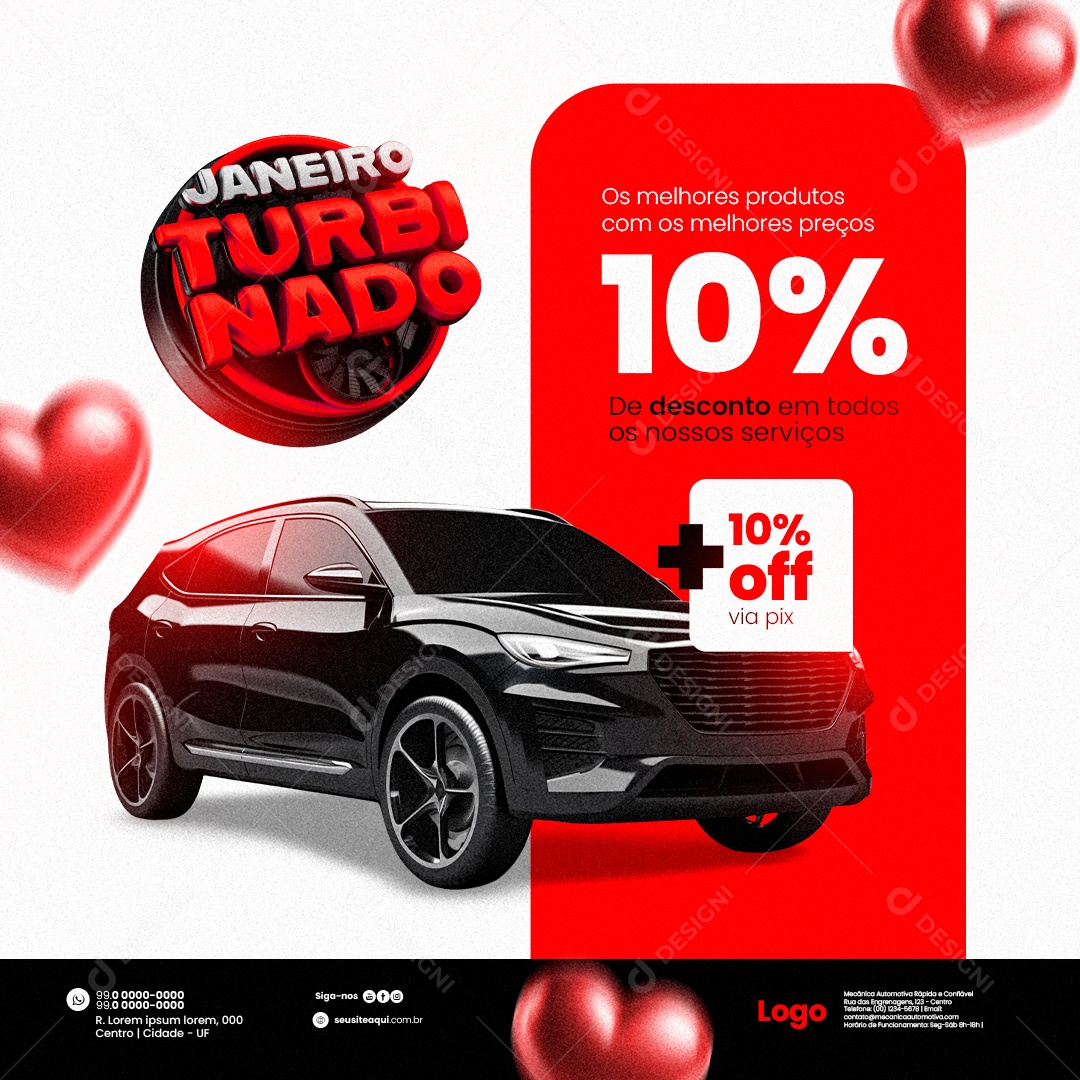 Janeiro Turbinado Estética Automotiva 10% Off via pix Social Media PSD Editável