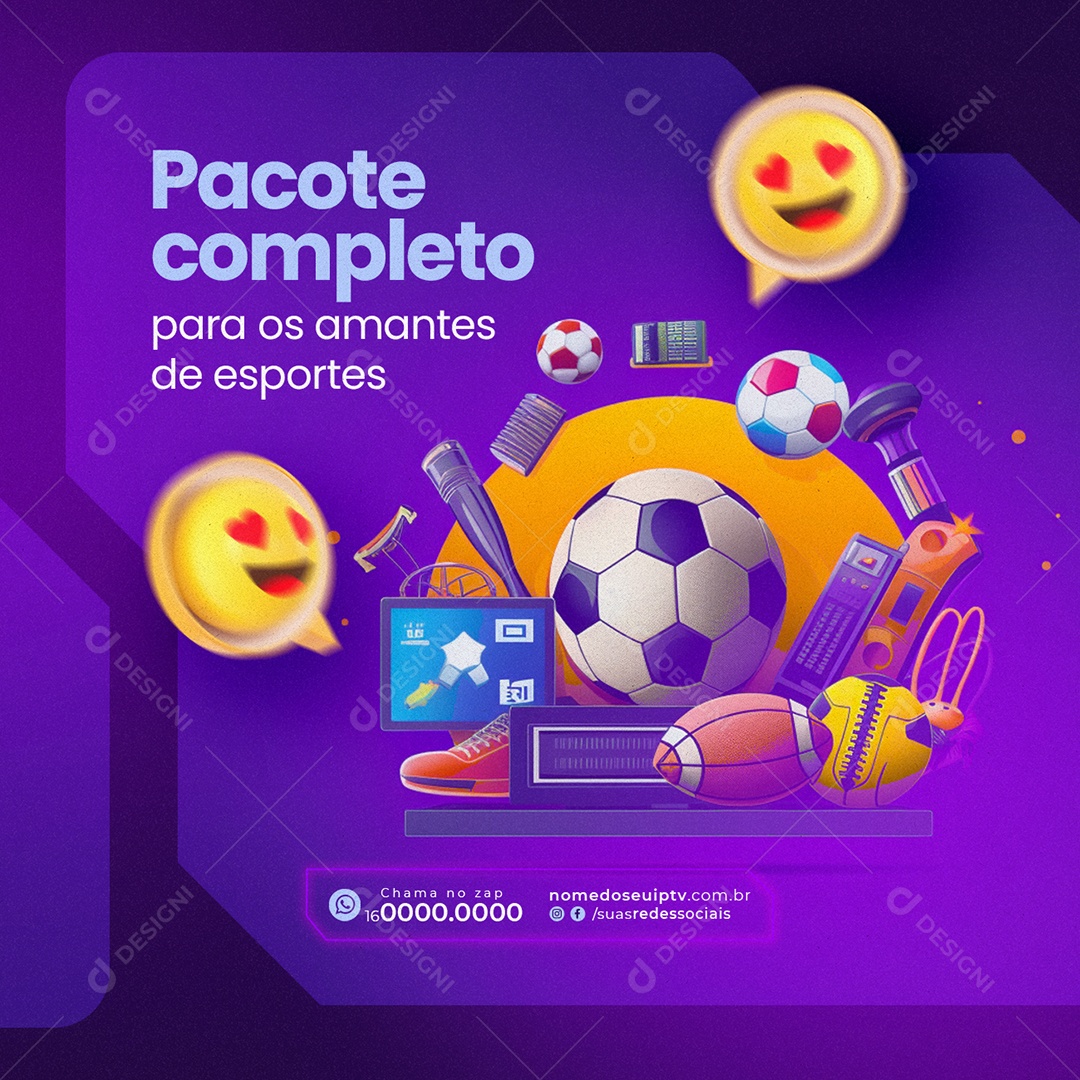IPTV Pacote completo para os amantes de esportes Social Media PSD Editável