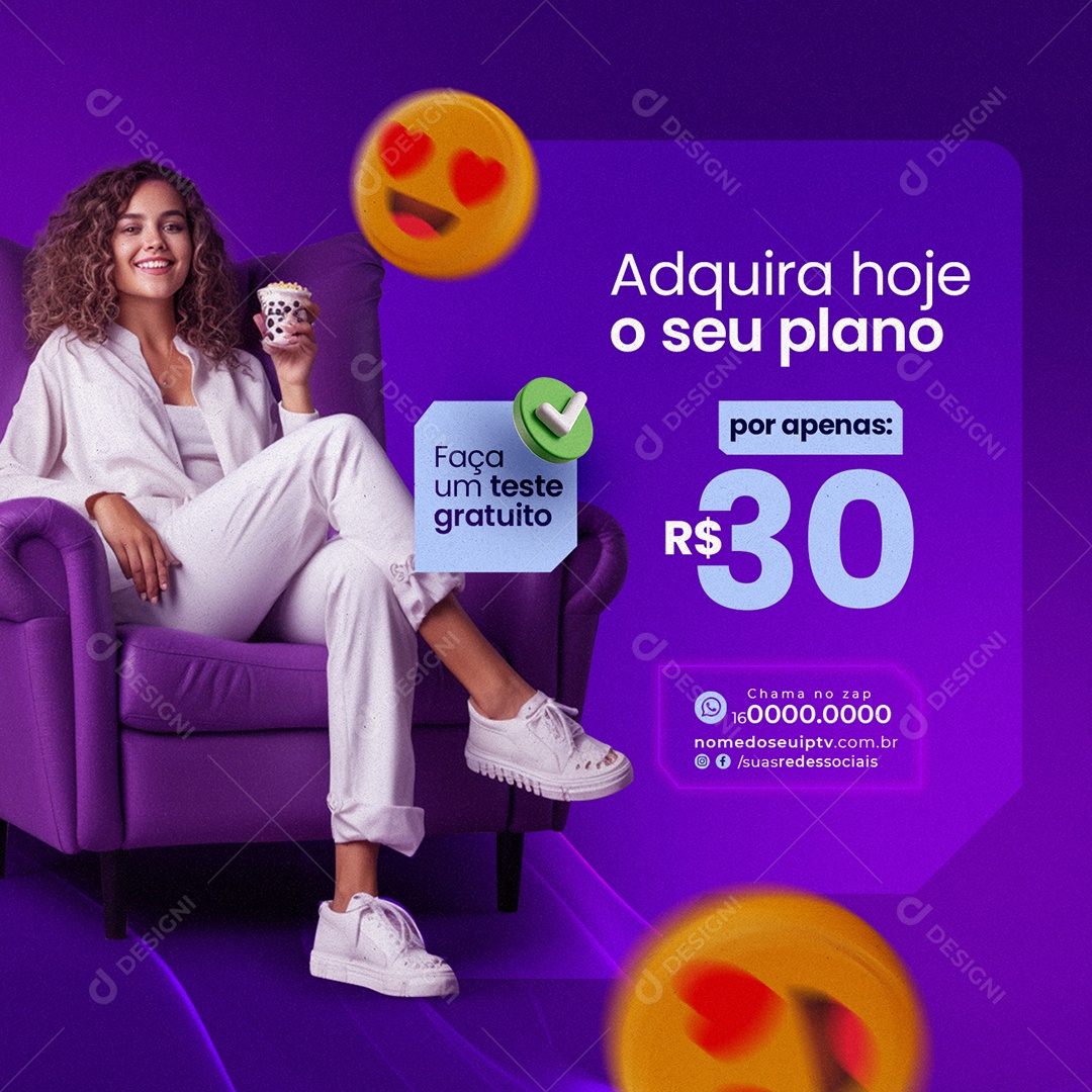 IPTV Adquira hoje o seu plano Faça um teste gratuito Social Media PSD Editável