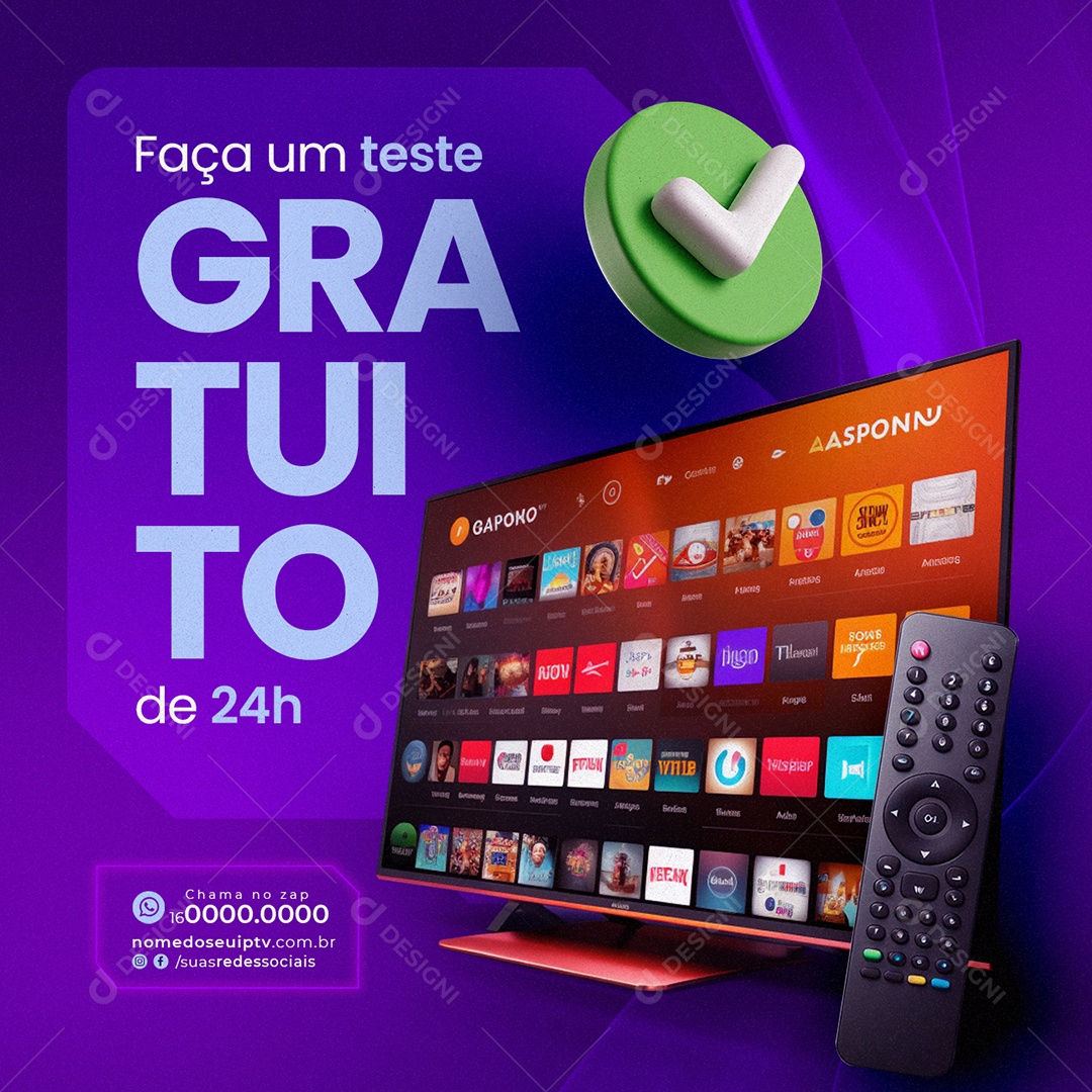 IPTV Faça um teste Gratuito de 24h Social Media PSD Editável
