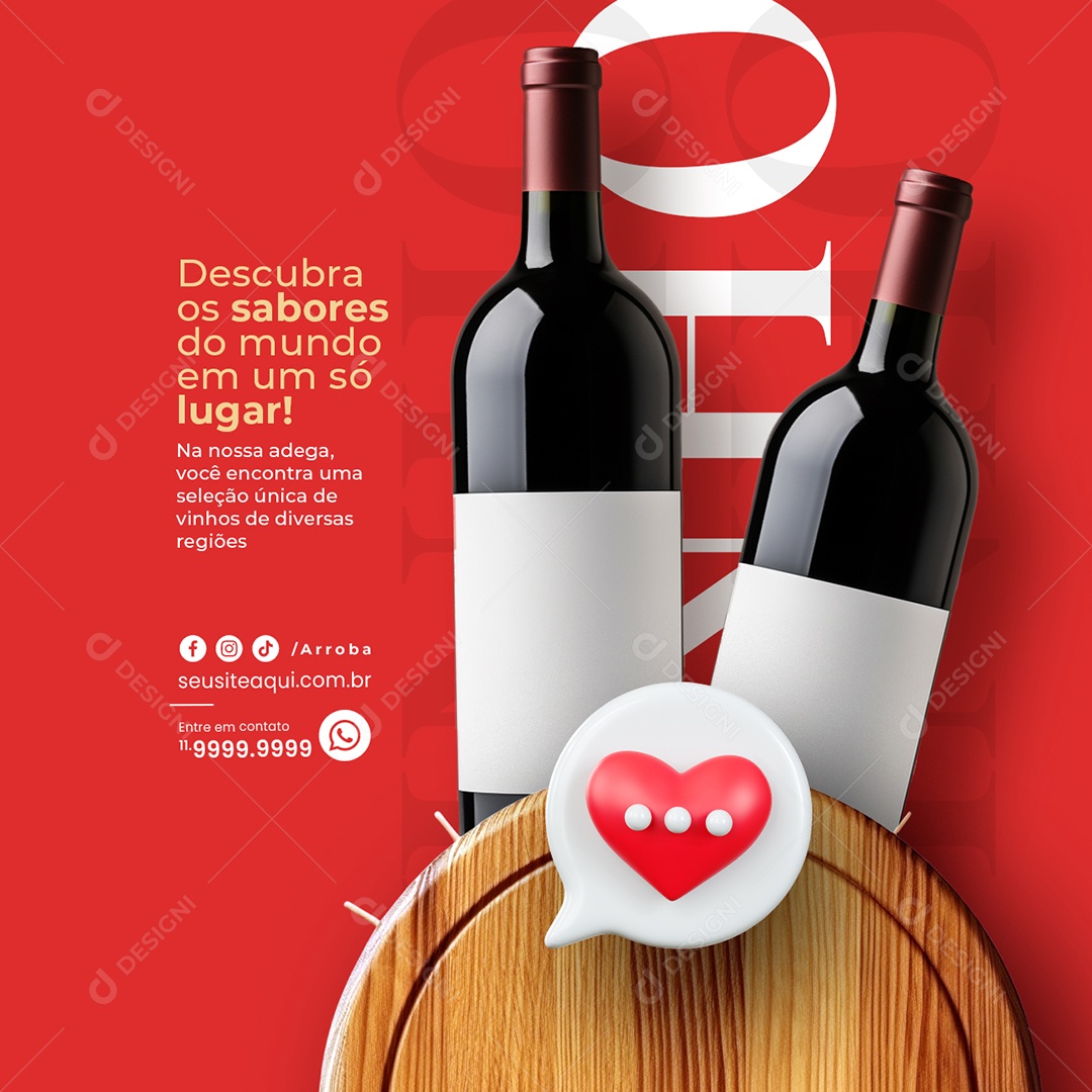 Adega Vinho Descubra os sabores do mundo em um só lugar Social Media PSD Editável