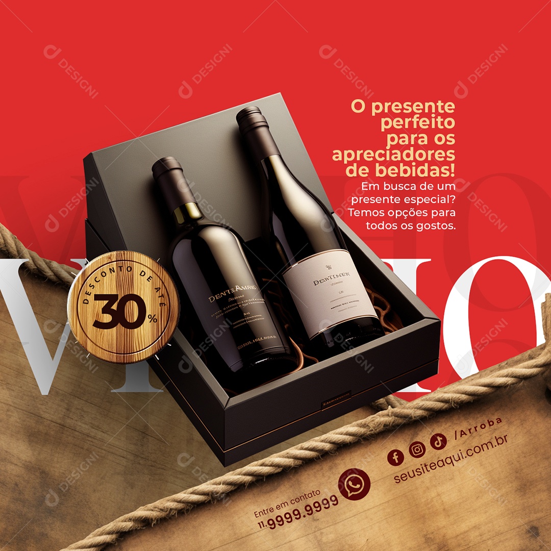 Adega Garrafa de Vinho O presente perfeito para os apreciadores de bebidas Social Media PSD Editável