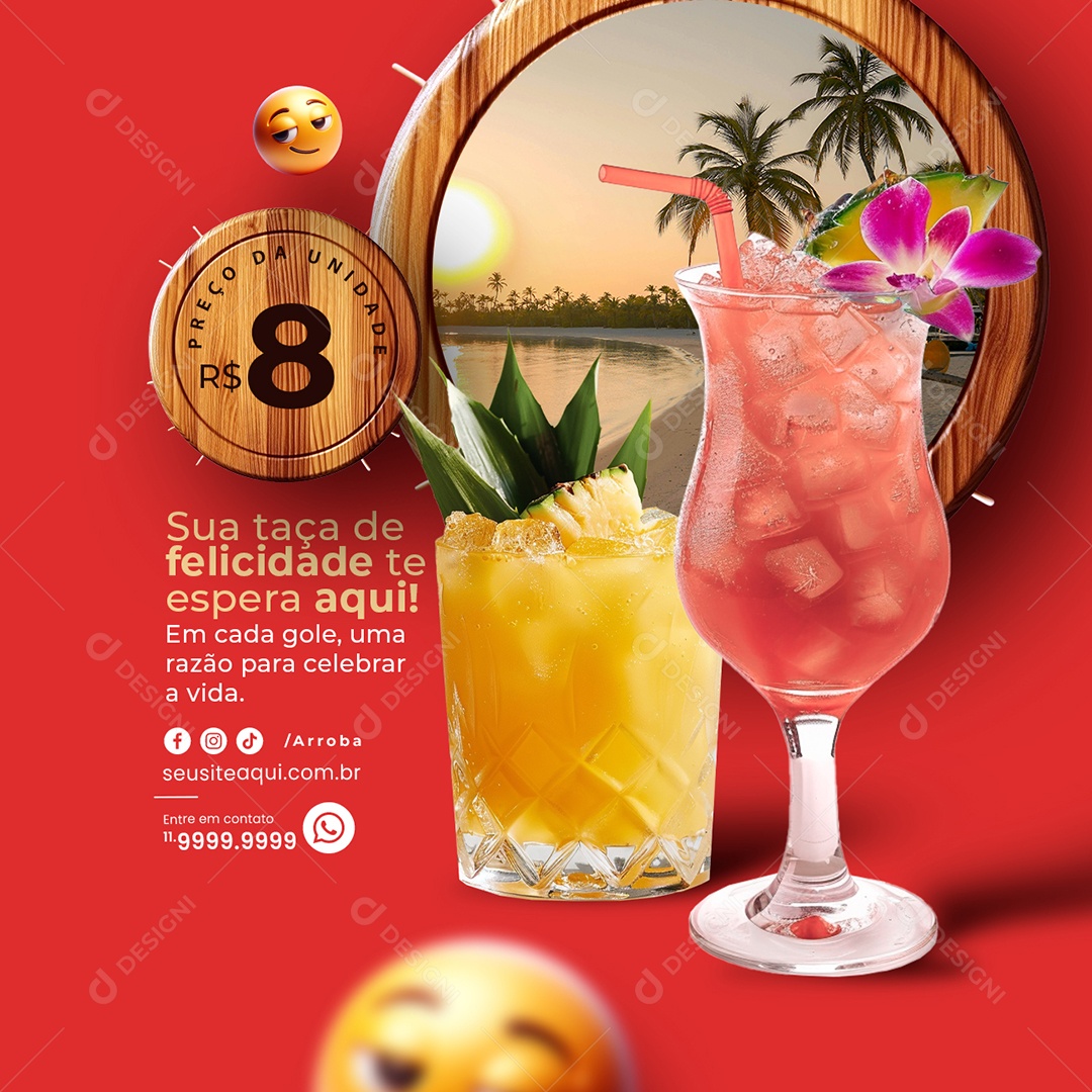 Adega Sua taça de felicidade te espera aqui drink Social Media PSD Editável