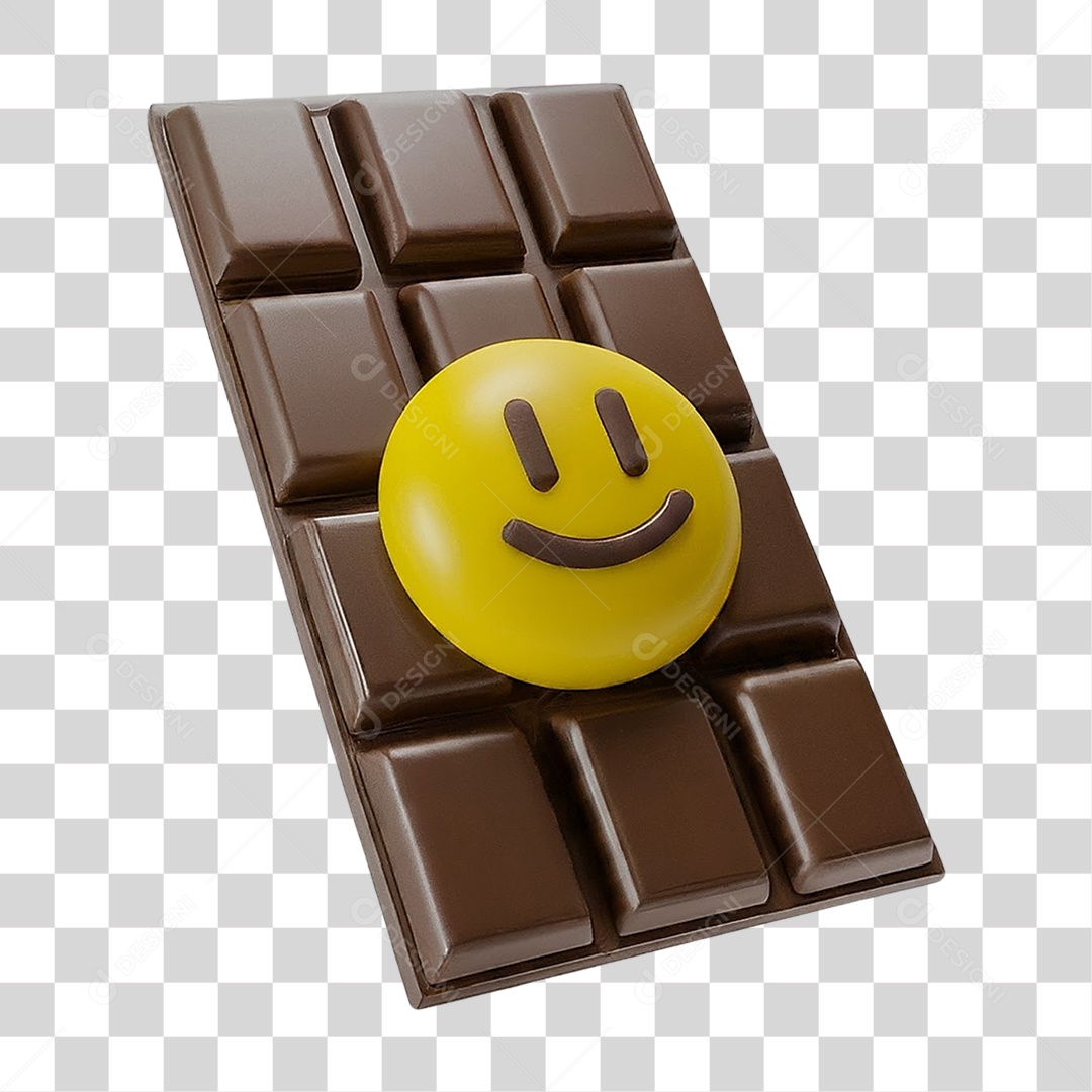 Elemento 3D Barra de Chocolate com Emoji Amarelo PNG Transparente