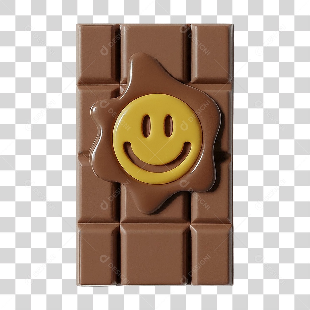 Elemento 3D Barra de Chocolate com Emoji Amarelo PNG Transparente