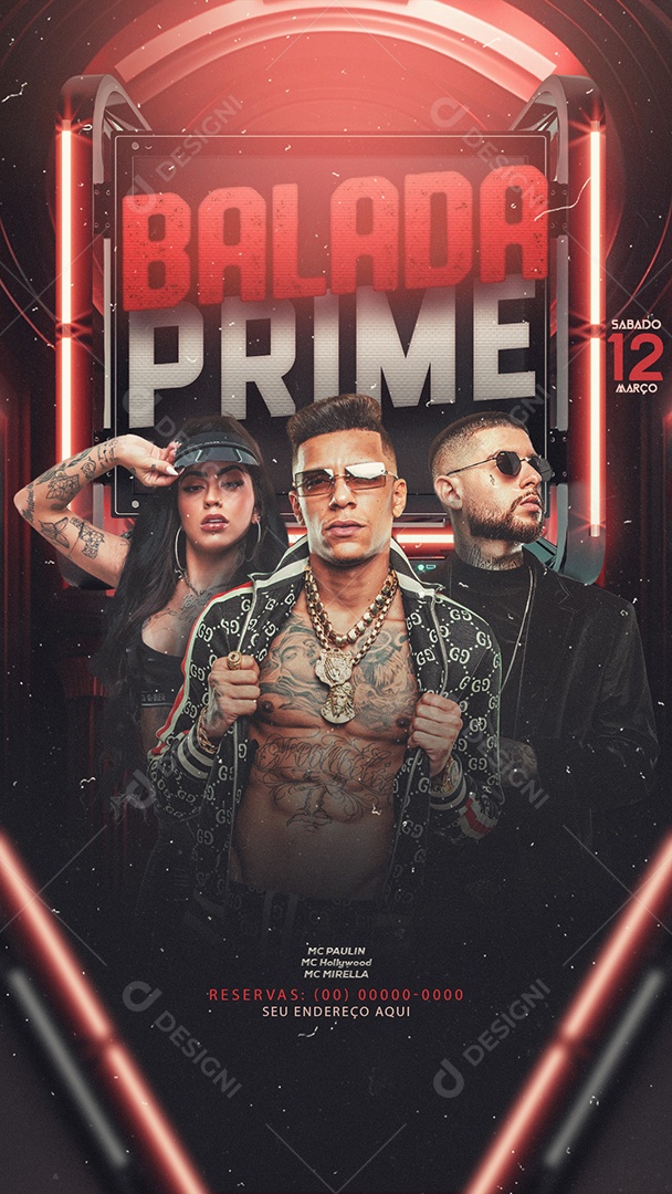 Flyer Story Balada Prime Mc Paulin Hollywood Mirella Social Media PSD Editável
