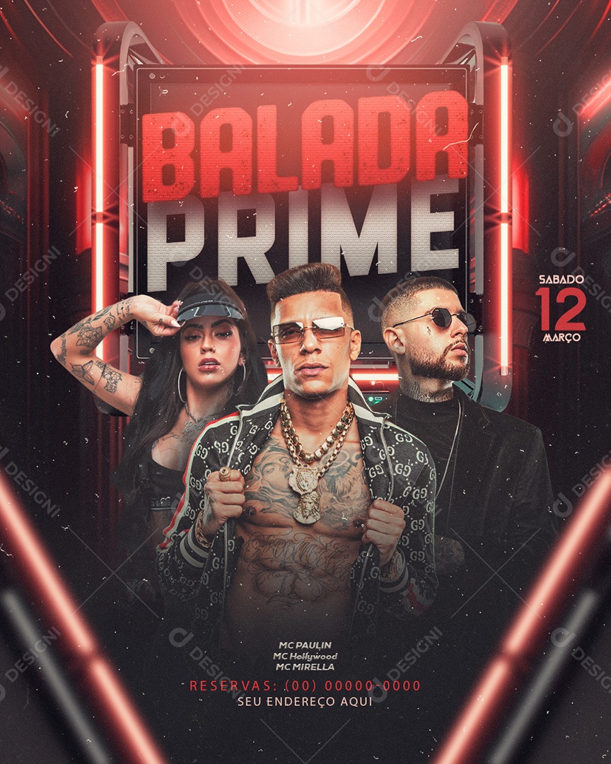 Flyer Balada Prime Mc Paulin Hollywood Mirella Social Media PSD Editável