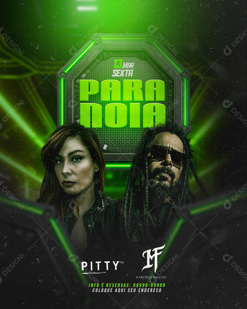 Flyer Paranoia 13 de Março Pitty Marcelo Falcão Social Media PSD Editável