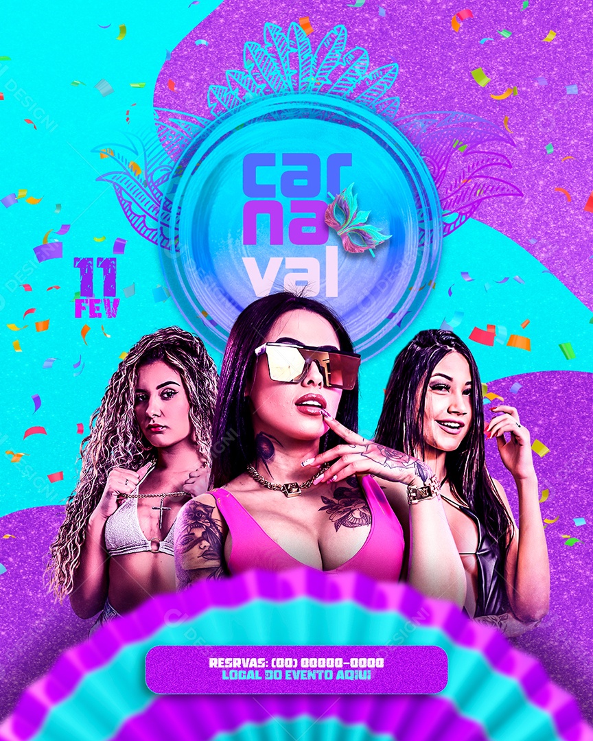 Flyer Carnaval 11 de Fevereiro Evento Social Media PSD Editável