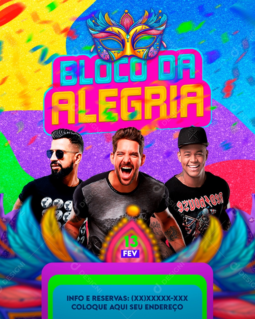 Flyer Bloco da Alegria Artistas Social Media PSD Editável