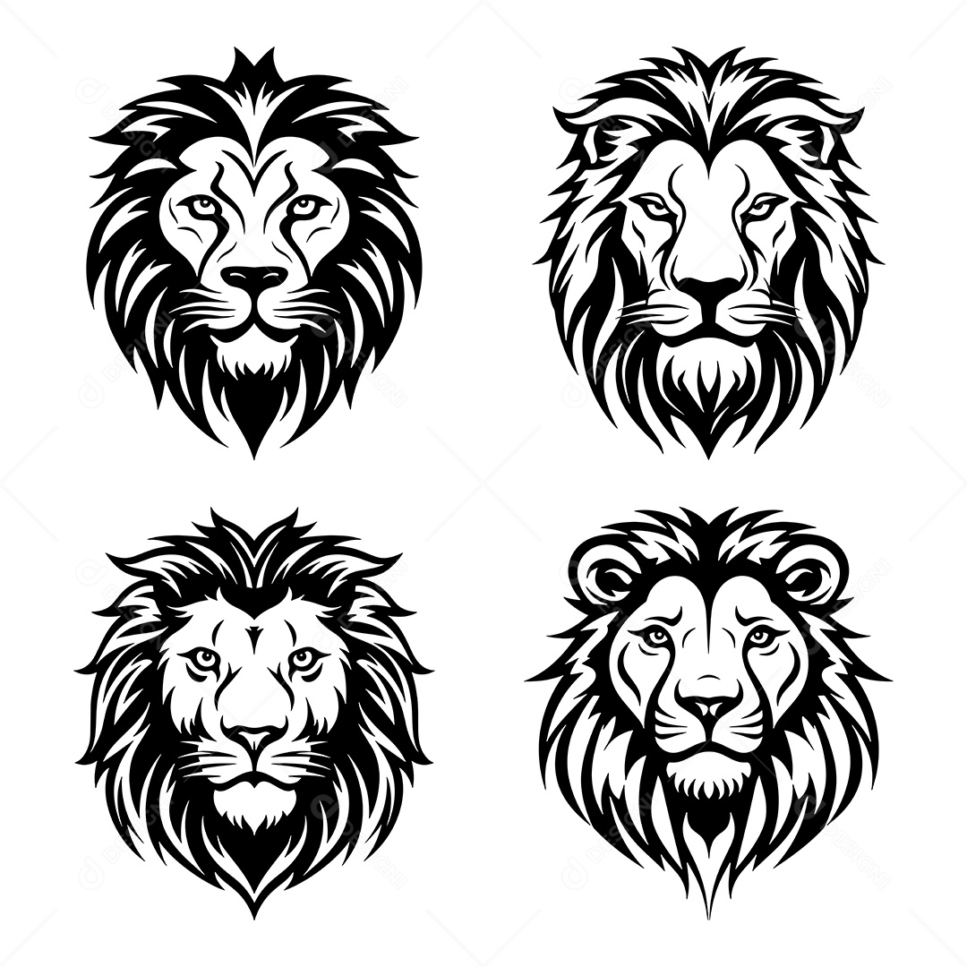 Conjunto de Ícones de Leão Vetor EPS
