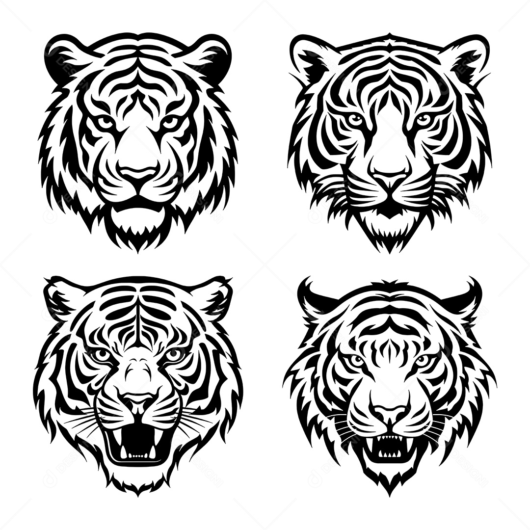 Conjunto de Ícones de Tigre Vetor EPS