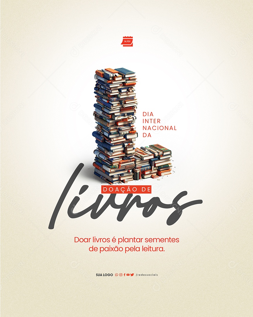 Dia Internacional da Doação de Livros doar livros é plantar sementes Social Media PSD Editável