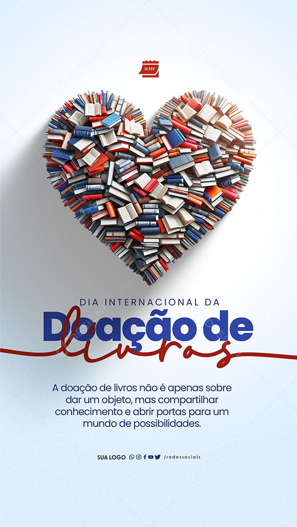 Story Dia Internacional da Doação de Livros compartilhar conhecimento Social Media PSD Editável