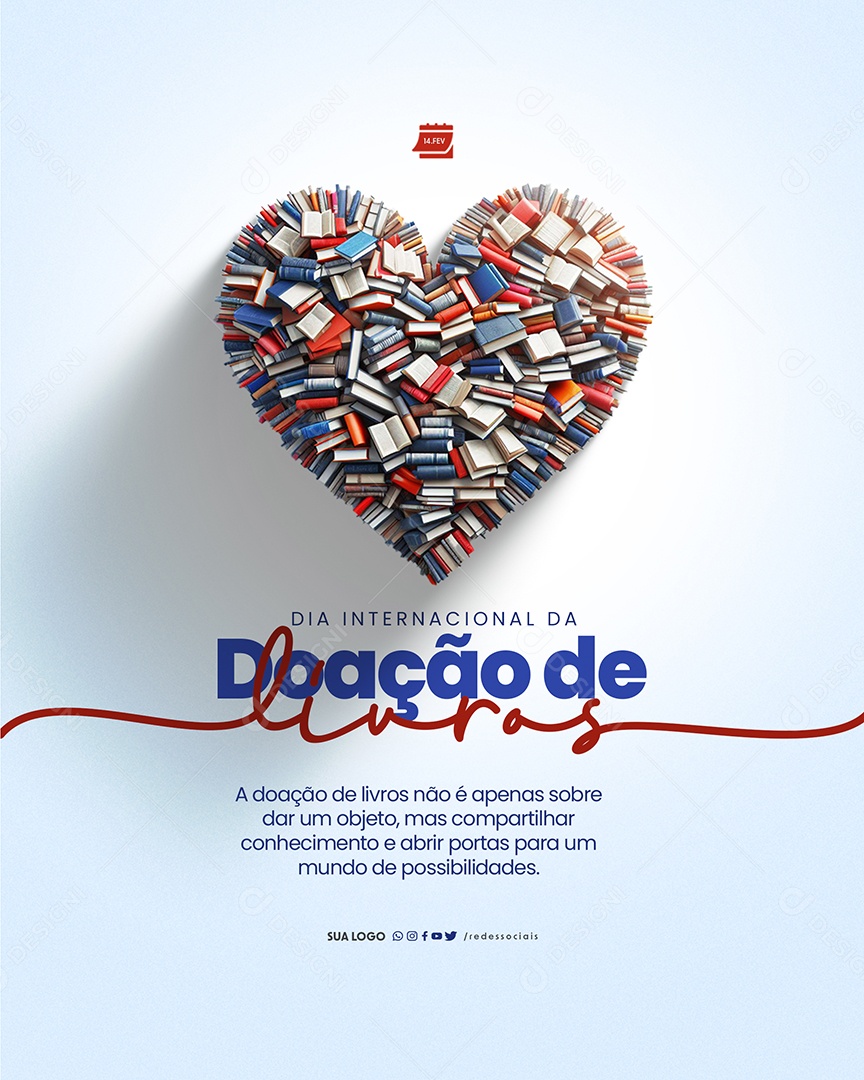 Dia Internacional da Doação de Livros compartilhar conhecimento Social Media PSD Editável