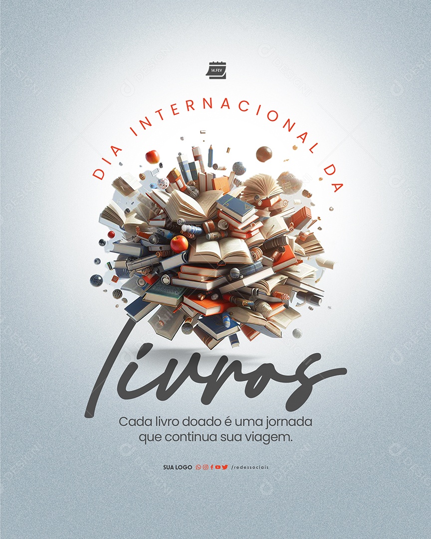 Dia Internacional da Doação de Livros 14 De Fevereiro Social Media PSD Editável