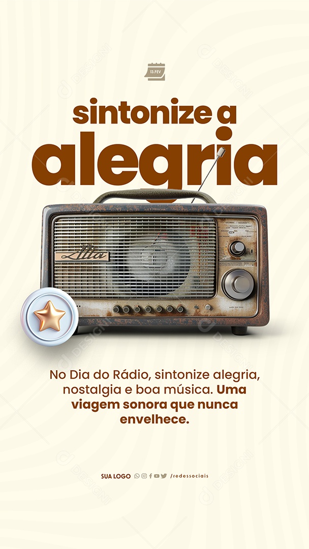 Story Dia Mundial do Rádio 13 de Fevereiro sintonize a alegria Social Media PSD Editável