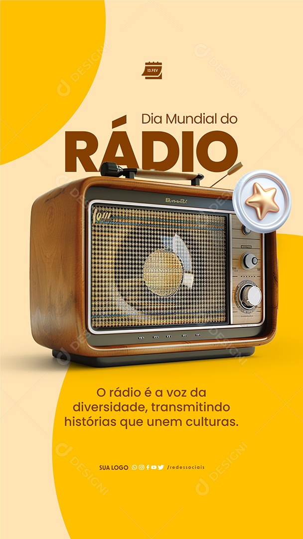Story Dia Mundial do Rádio 13 de Fevereiro é a voz da diversidade Social Media PSD Editável