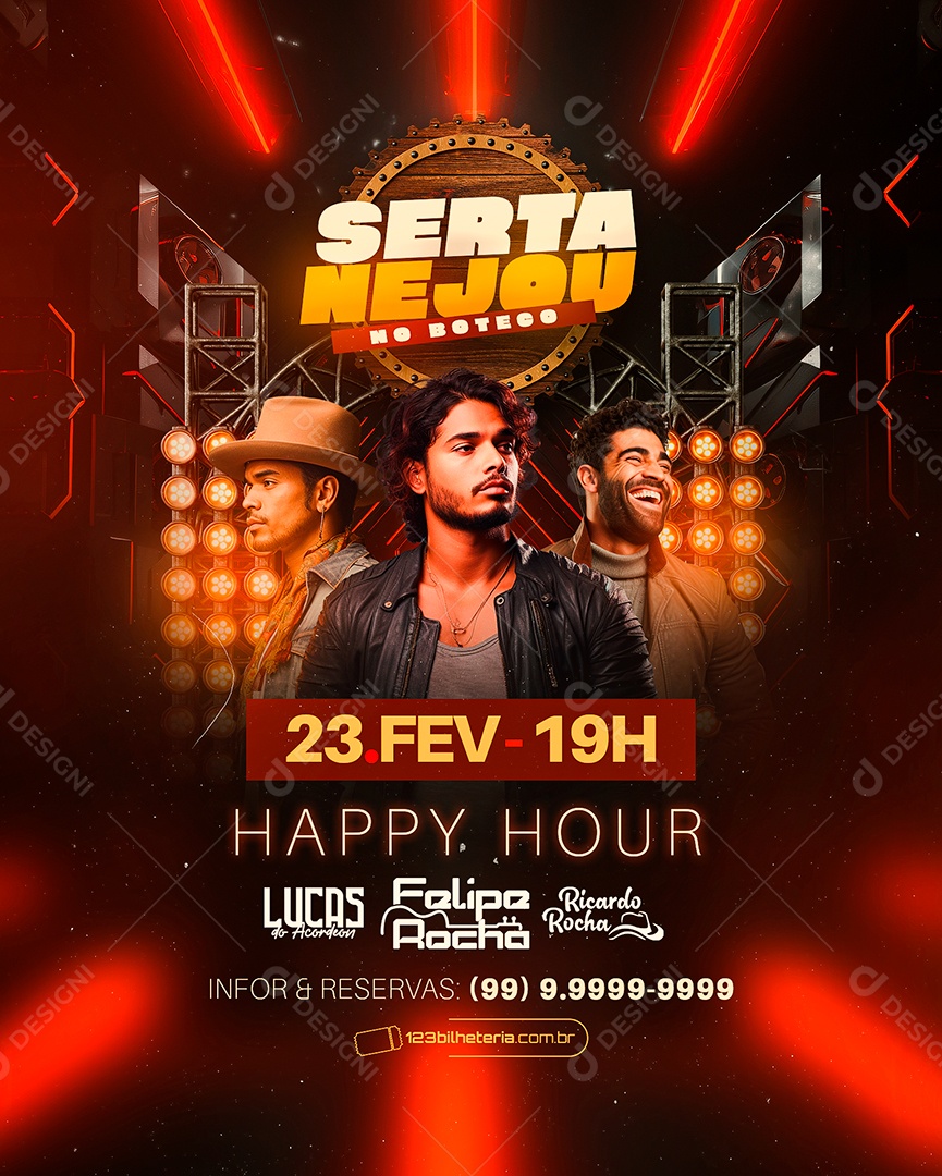 Flyer Sertanejou no Boteco Lucas do Acordeon Felipe Rocha Ricardo Rocha Social Media PSD Editável