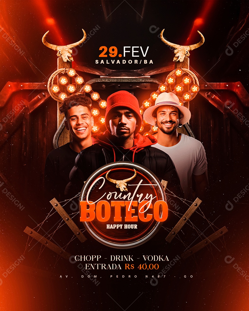 Flyer Country Boteco Happy Hour Social Media PSD Editável