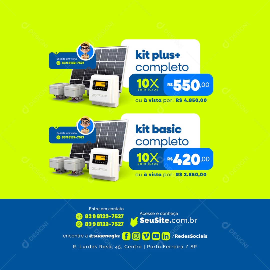 Energia Solar Kit plus completo kit basic completo Social Media PSD Editável