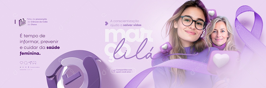 Carrossel Março Lilás È tempo de informar prevenir e cuidar da saúde Social Media PSD Editável