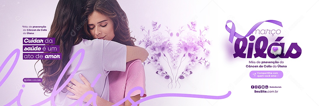 Carrossel Março Lilás Cuidar da saúde é um ato de amor Social Media PSD Editável