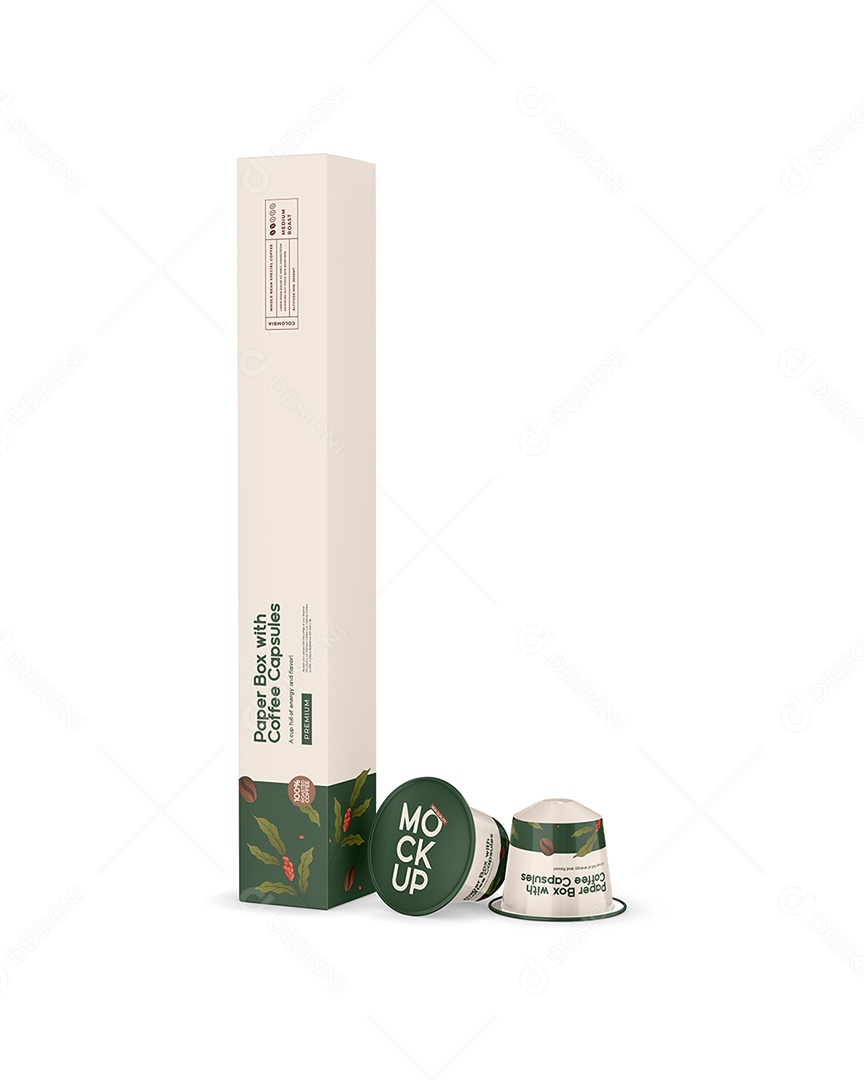 Caixa de Cápsulas de Café Mockup PSD Editável