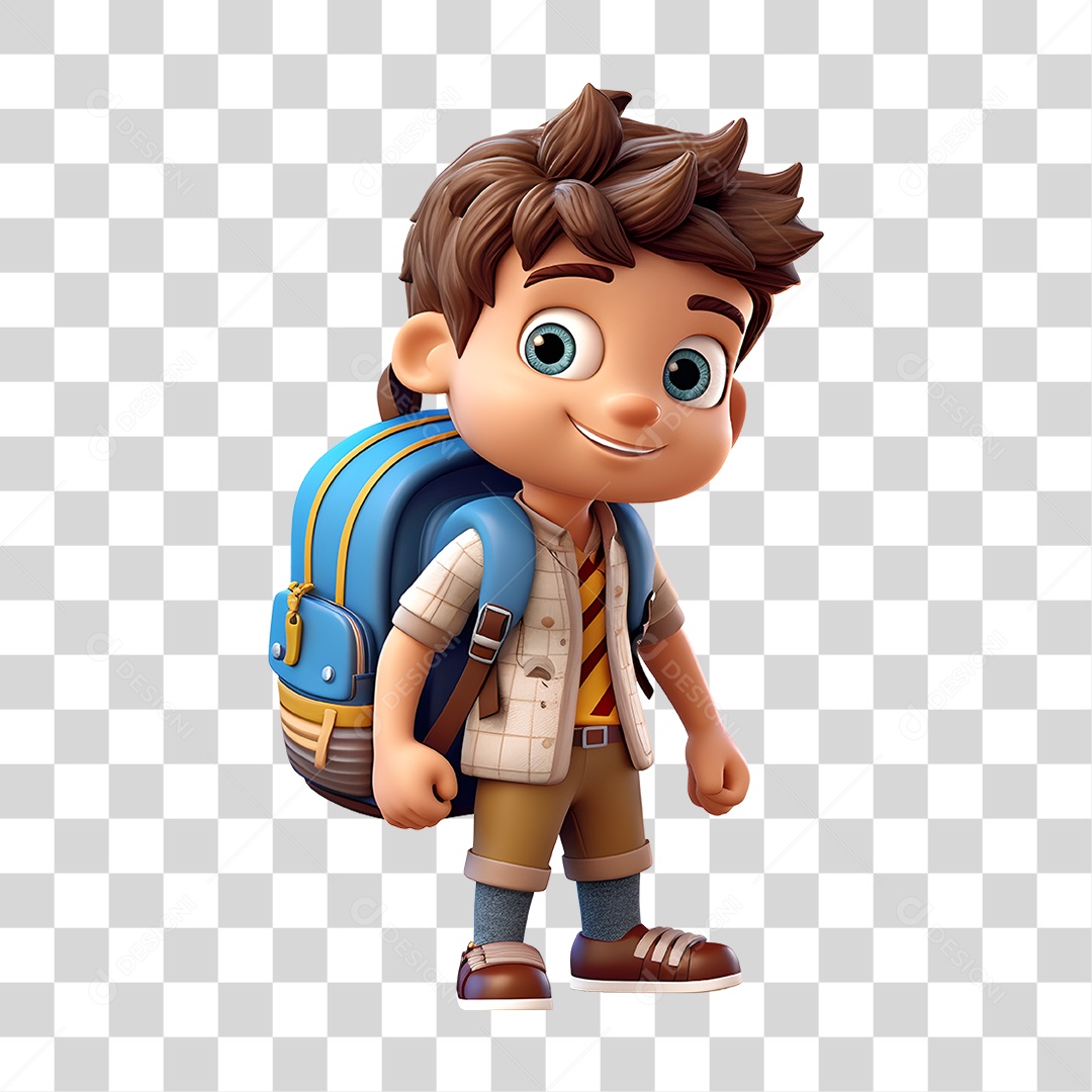 Menino com Mochila Escolar Estudante PNG Transparente
