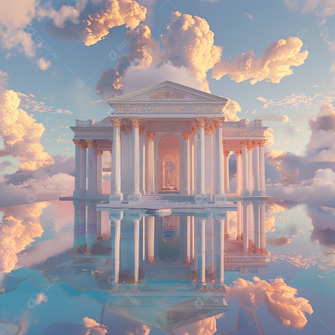 Grandes colunas sobre fundo céu com lindas nuvens brancas