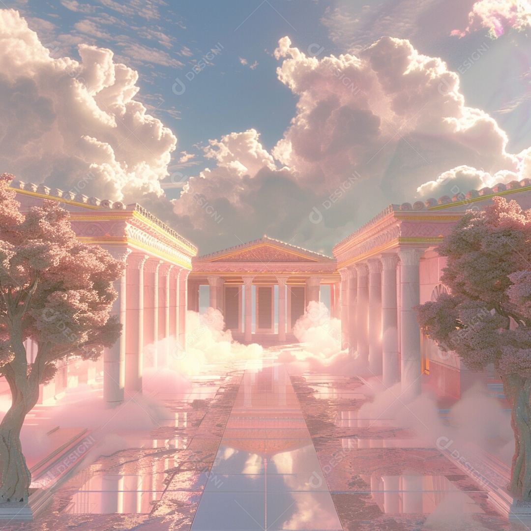 Grandes colunas sobre fundo céu com lindas nuvens brancas