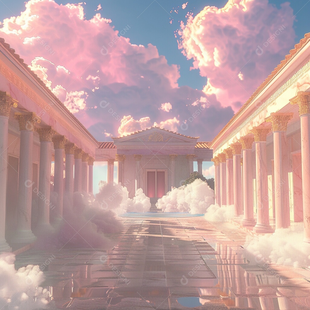 Grandes colunas sobre fundo céu com lindas nuvens brancas