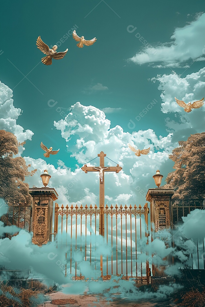 Retrato realista de portões do céu