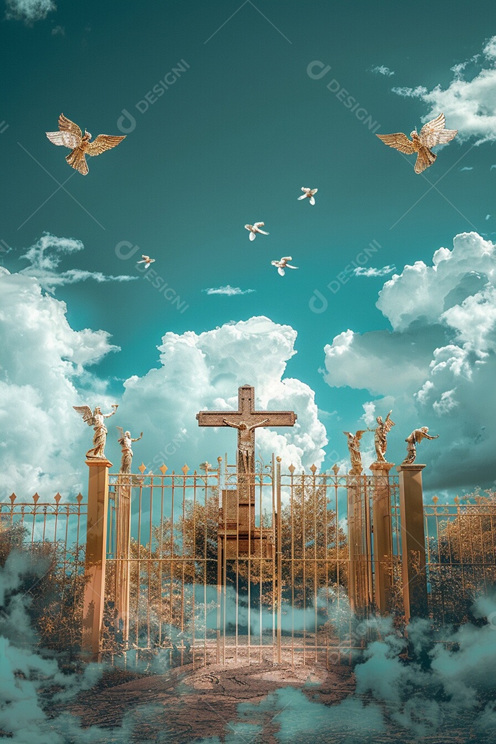 Retrato realista de portões do céu